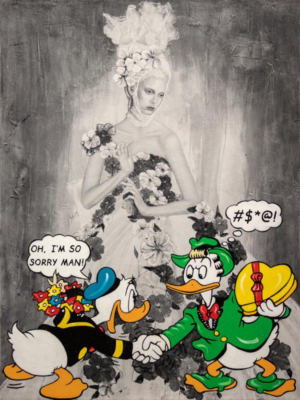 "Melancholie" | Donald Duck & Gustav Gans | Barbara Mietz Steinmann | Mixed Media auf Leinwand | 200 x 150 cm